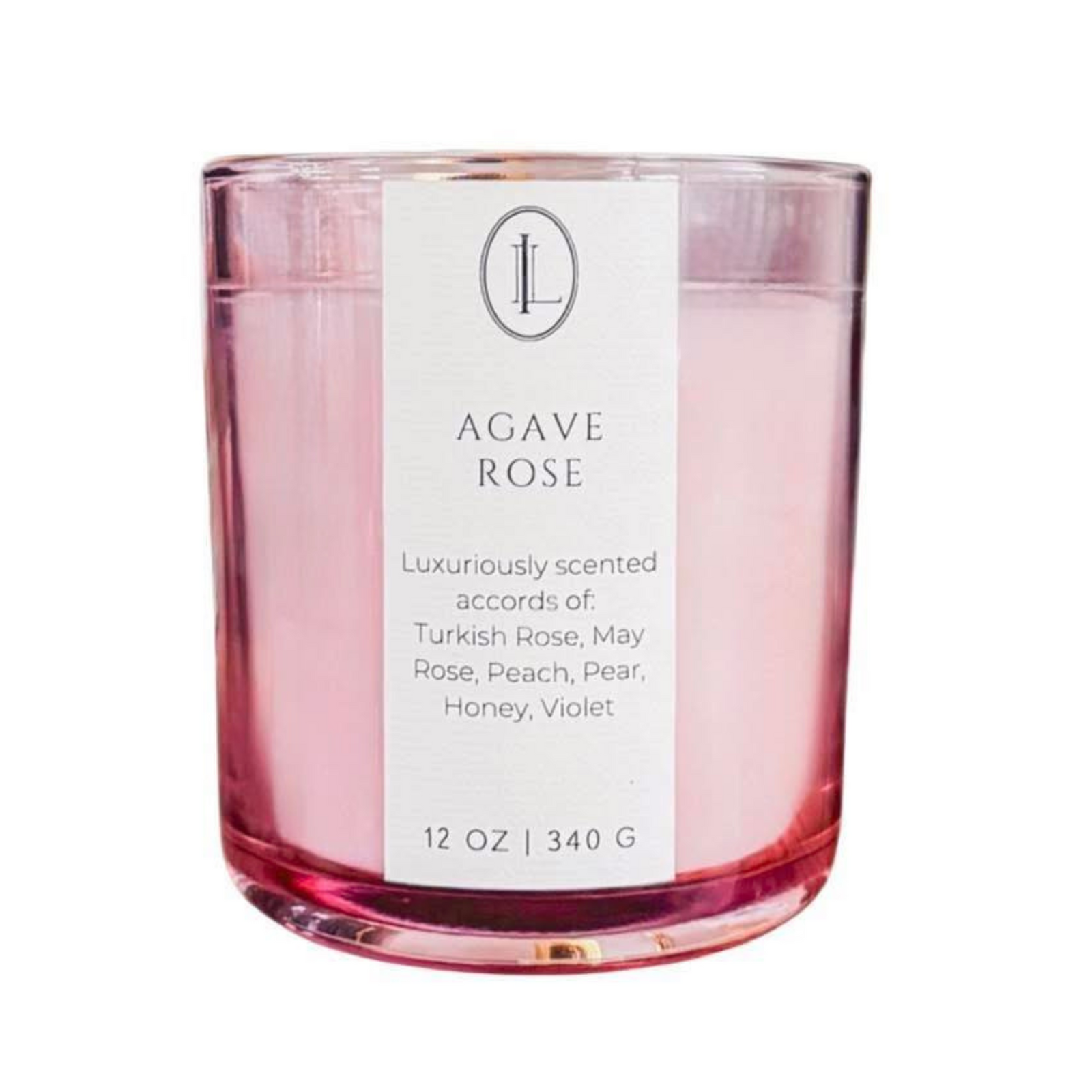 Luxe Intuition Agave Rose candle - Turkish rose, honey and pear in a rose-pink glass vessel