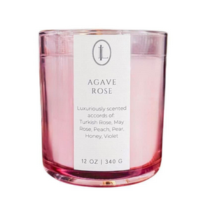Luxe Intuition Agave Rose candle - Turkish rose, honey and pear in a rose-pink glass vessel